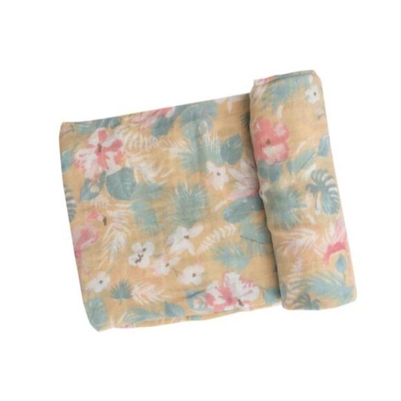 ANGEL DEAR Baby Swaddle Blanket Flamingos Tropical Floral Bamboo Cotton Muslin - Picture 2 of 2